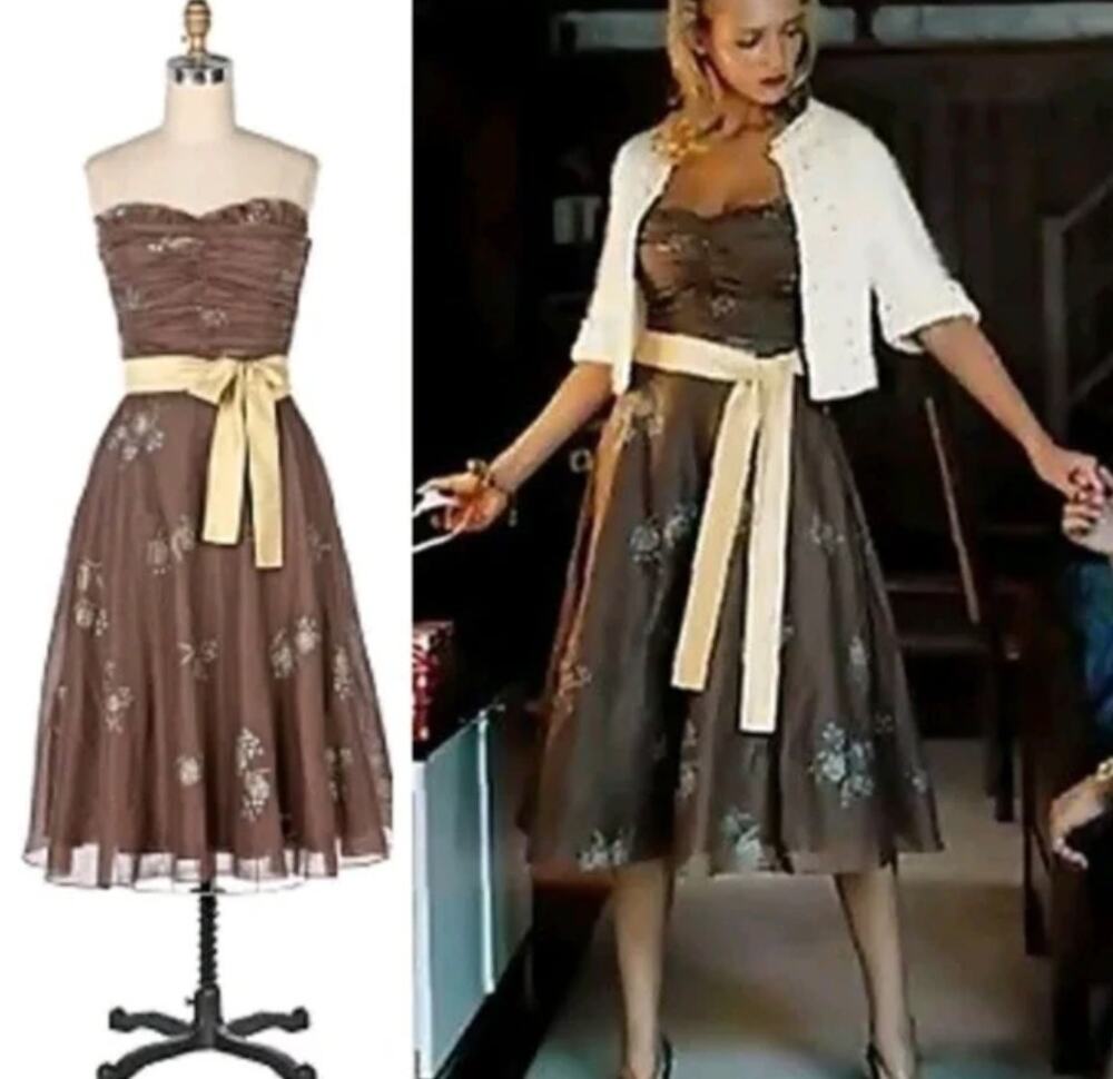 Anthropologie Odille Strapless Pleated Peppermint Tea Dress 4P 4 Petite SP PS